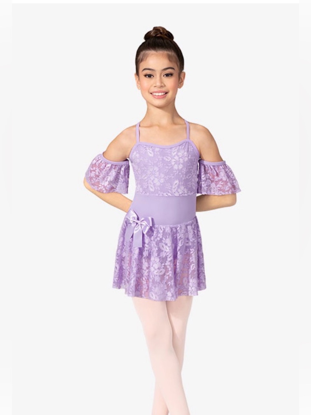 Girls Lilac Off-the-shoulder Lace dress